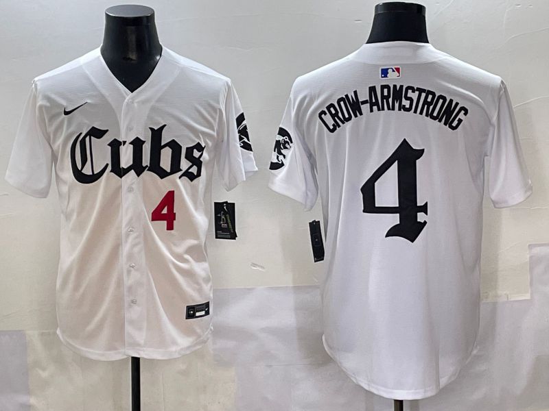 Men 2025 Chicago Cubs #4 Crow-Armstrong White Five generations Joint Name Nike MLB Jersey style 6
